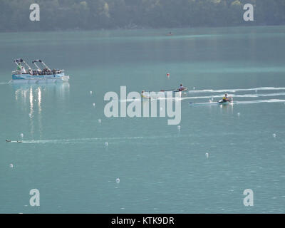 Dieses Bild wurde während der Ruderweltmeisterschaft 2015 aufgenommen und zeigt einen Moment des Ereignisses. Der Wettbewerb brachte Athleten aus der ganzen Welt zusammen, um an verschiedenen Ruderveranstaltungen teilzunehmen und dabei sportliches Können und sportliche Leistung auf höchstem Niveau zu demonstrieren. Stockfoto