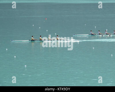Ein Foto von der Aviron Ruderweltmeisterschaft 2015, das die Leistung der Athleten während der Veranstaltung feststellt. Stockfoto