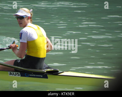 Ein Bild von der Aviron-Weltmeisterschaft 2015, das einen Moment des Wettkampfs und der sportlichen Leistung während des Ruderturniers festgehalten hat. Stockfoto