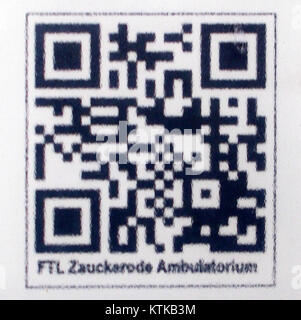 Beispiel QR-Code ist ein Beispiel-QR-Code, ein zweidimensionaler Barcode, der Informationen wie URLs, Text oder Kontaktdaten speichert. Es wird häufig für den einfachen Zugriff auf digitale Inhalte oder Dienste über Smartphones verwendet. Stockfoto