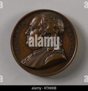 Dieses Bild zeigt ein Kunstwerk oder eine Darstellung von Benjamin Franklin, einem der Gründungsväter der Vereinigten Staaten, und zeigt seine bedeutende Rolle in der amerikanischen Geschichte. Franklins Beiträge zu Politik, Wissenschaft und Diplomatie sind bekannt. Stockfoto