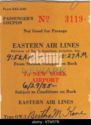 Eastern Air Lines Ticket 1935 Stockfoto