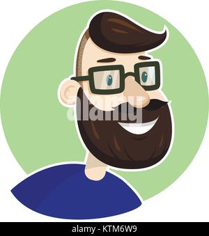 Vektor hipster Mann bärtigen Gesicht in Brillen portrait Aufkleber Stock Vektor