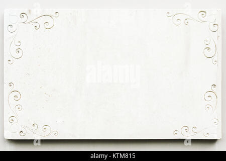 Weißer Marmor classic blanko Typenschild mit leeren Platz für Text. Vintage Hintergrund mit Copyspace für Adresse, Name, text Stockfoto