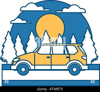 SUV sport Fahrzeug in den Wald Symbol Vektor illustration Stock Vektor