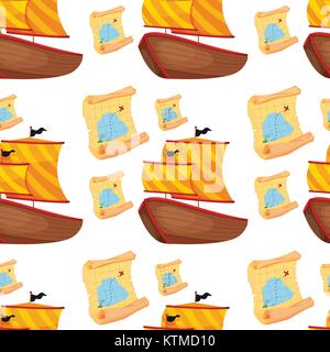 Abbildung: Eine Reihe von Schiffen und einer Karte Stock Vektor