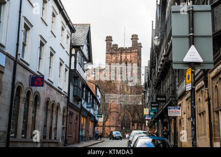 Ansicht der Kathedrale von Chester, über werburgh Street, Chester Cheshire UK Stockfoto