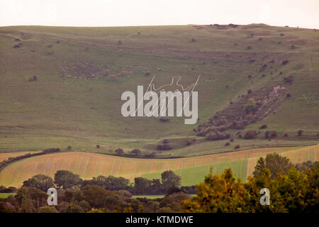 Der lange Mann von Wilmington, und archäologische Stätte in die Sussex Downs, in der Nähe von Eastbourne, England, Grossbritannien. Stockfoto