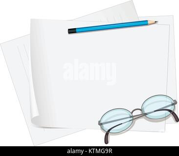 Abbildung von Gläsern und Papier auf weißem Stock Vektor