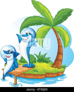 Abbildung: Wal Fische auf der Insel auf einem weißen Hintergrund Stock Vektor