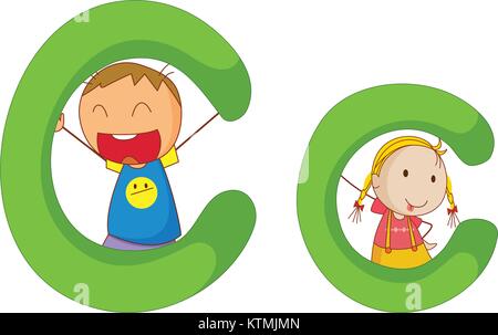 Abbildung: Kinder in einem Buchstaben des Alphabets Stock Vektor