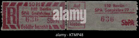 Die DDR gab 1968 Einschreibenmarken aus. Diese wurden für Einschreiben verwendet und markierten wichtige Korrespondenz während der Ära des Kalten Krieges in der DDR. Stockfoto