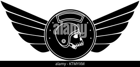 Flügel Emblem mit Totenkopf und Helm Vector Illustration Design Stock Vektor