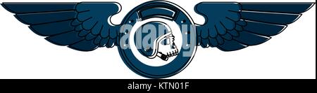 Flügel Emblem mit Totenkopf und Helm Vector Illustration Design Stock Vektor