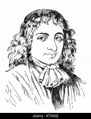 Gravur von Baruch Spinoza (1632-1677) eine radikale jüdische Philosoph aus Holland. Von einem ursprünglichen Gravur in der Geschichte der Historiker der Welt, 1908 Stockfoto