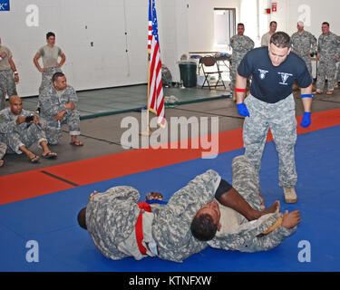 CAMP SMITH, N.Y.-- Soldaten im Ersten der New York Army National Guard Combatives Turnier konkurrieren, gehalten hier zum 27. Juli. Über ein Dutzend der New York Army National Guard Truppen nahmen an dem Turnier, das von 106 regionalen der New York Army National Guard Training Institut organisiert wurde. Die Gewinner haben die Gelegenheit, New York, in der alle Army National Guard Combatives Turnier am Ft gehalten zu werden. Benning, Ga. im Jahr 2014. (U.S. Armee Foto von Sgt. Patricia Austin, Joint Force Headquarters, New York Army National Guard) Stockfoto