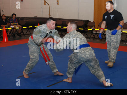 CAMP SMITH, N.Y.-- Soldaten im Ersten der New York Army National Guard Combatives Turnier konkurrieren, gehalten hier zum 27. Juli. Über ein Dutzend der New York Army National Guard Truppen nahmen an dem Turnier, das von 106 regionalen der New York Army National Guard Training Institut organisiert wurde. Die Gewinner haben die Gelegenheit, New York, in der alle Army National Guard Combatives Turnier am Ft gehalten zu werden. Benning, Ga. im Jahr 2014. (U.S. Armee Foto von Sgt. Patricia Austin, Joint Force Headquarters, New York Army National Guard) Stockfoto