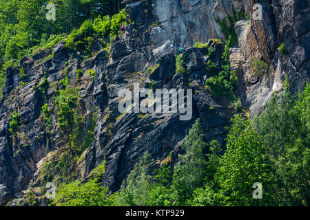 Via Ferrata Shepherd's Bluff, Nationalpark Böhmische Schweiz, Decin Stadt, Elba Fluss, Tschechische Republik, Europa Stockfoto