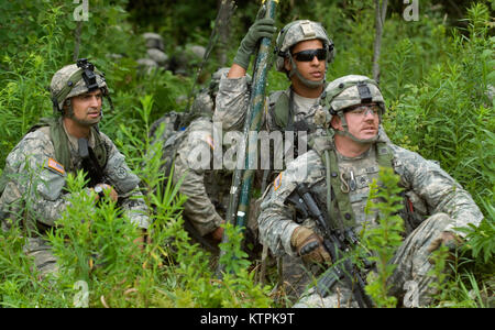 FORT DRUM, New York - New York Army National Guard Soldaten mit Unternehmen C, 1st Battalion, 69th Infantry Regiment führt die Bekämpfung der Ausbildung durch die Teilnahme an einem platoon live-fire Übung in Fort Drum, N.Y. am 22. Juli. Die Einheit aus Camp Smith, New York bereitet, zusammen mit dem Rest der 27 IBCT, für seine Rotation an der Joint Readiness Training Center in Fort Polk, Louisiana geplant für nächsten Sommer (U.S. Army National Guard Foto von SPC. Alexander Rektor/freigegeben). Stockfoto