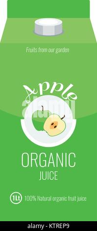 Green Apple juice Box Paket mit festen und ebenen Farbe Design Style. Illustrierte Vektor. Stock Vektor