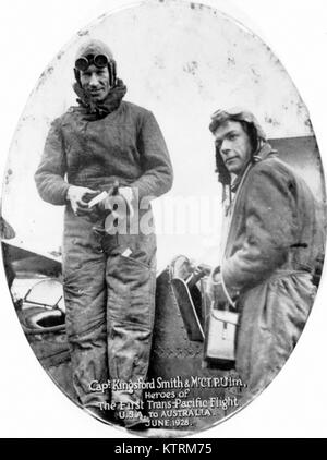 Aviators Kingsford Smith und Charles Ulm wurden Piloten auf der ersten Trans-pazifischen Flug zwischen USA und Australien Juni 1928 Stockfoto