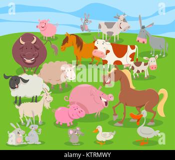 Cartoon Illustration der Komischen Farm Animal lustige Figuren Gruppe Stock Vektor