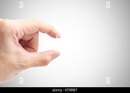 Männliche Hand Finger pick oder Körperhaltung Greifer closeup Schuß auf Weiß mit Freistellungspfad isoliert Stockfoto