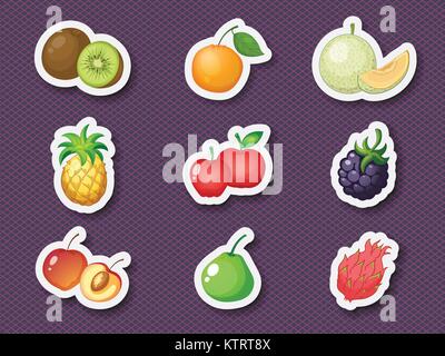 Abbildung: gemischtes Obst in Aufkleber Stil Stock Vektor