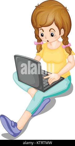 Abbildung: ein Mädchen und Laptop auf weißem Hintergrund Stock Vektor