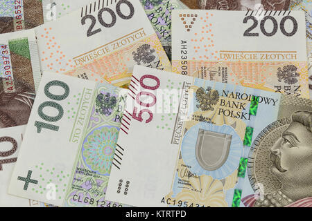 Neue polnische Banknoten 100, 200 und 500 Zloty Stockfoto