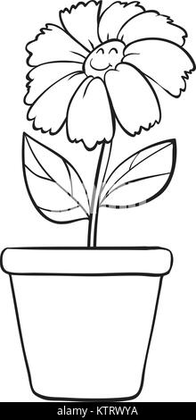 Abbildung: blaue Blume und Pot Skizze auf weißem Hintergrund Stock Vektor