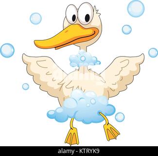 Abbildung: Ente und Schaum auf weißem Hintergrund Stock Vektor