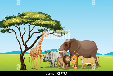 Abbildung: Afrikanische Tiere in der Savanne Stock Vektor