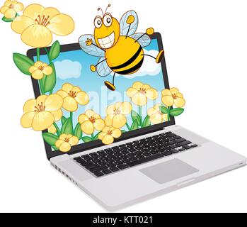 Biene, die aus einem Bildschirm Stock Vektor