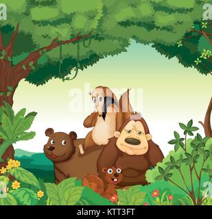 Abbildung: verschiedene Tiere im Wald Stock Vektor