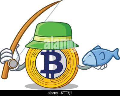 Angeln Bitcoin Gold Charakter Cartoon Stock Vektor