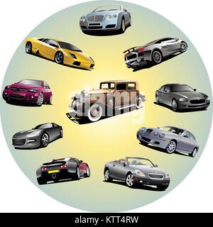 Zehn Autos im Kreis. Vektor-illustration Stock Vektor