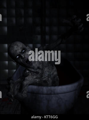 3D-Darstellung der Zombie in der Badewanne, grauen Hintergrund Stockfoto