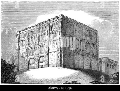 Norwich Castle ist eine mittelalterliche königliche Festung in der Stadt Norwich, in der englischen Grafschaft Norfolk. Es war in der Zeit nach der normannischen Eroberung Englands gegründet, als Wilhelm der Eroberer seine Konstruktion bestellt, weil er wünschte einen festen Platz in der wichtigsten Stadt Norwich zu haben. Es spielte ein Teil während des Barons Revolte von 1173-1174, in der die Söhne Heinrichs II. gegen ihn aufgelehnt und begann ein Bürgerkrieg. Stockfoto