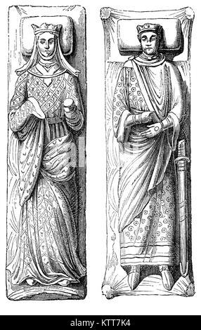 Die Bildnisse von Henry II 1133 - 1189), auch als Henry Plantagenet und seine Frau Eleanor von Aquitanien in der Königlichen Abtei von Fontevraud oder Fontevrault, Chinon, in Anjou, Frankreich bekannt. Henry war Herzog der Normandie, Anjou 1151 geerbt und kurz danach heiratete Eleonore von Aquitanien, deren Ehe mit Ludwig VII. von Frankreich vor Kurzem für nichtig erklärt worden war. Stockfoto