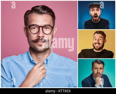 Collage über die jungen Menschen zum Ausdruck bringen unterschiedliche Emotionen im Studio Stockfoto