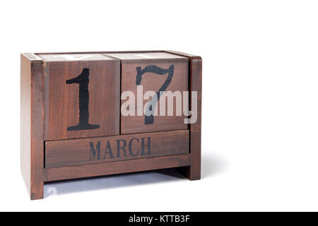 Holz- Perpetual Kalender März 17. Stockfoto