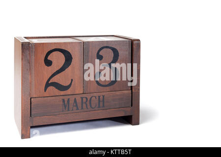 Holz- Perpetual Kalender März 23. Stockfoto