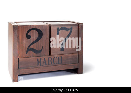 Holz- Perpetual Kalender März 27. Stockfoto