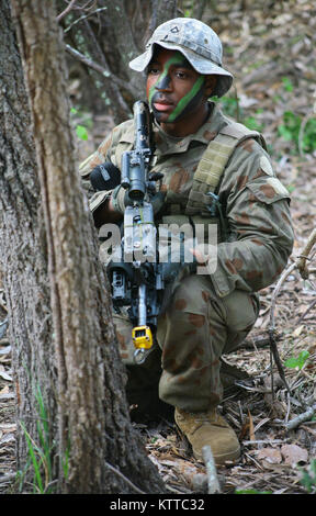 SHOALWATER BAY, Queensland, Australien - Pfc. Tyler Wilson, ein infanterist an Charlie Truppe, 2.BATAILLON, 101 Cavalry Squadron zugeordnet, wacht auf einen Beobachtungsposten während der Übung Talisman Sabre, Juli 14. Soldaten des Bataillons in Australien wurden die Teilnehmenden in einer Reihe von Krieg Spiele neben der Australischen und Neuseeländischen Streitkräfte. (U.S. Army National Guard Foto von Sgt. Alexander Rektor) Stockfoto