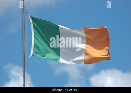 Irische Flagge weht im Wind Stockfoto