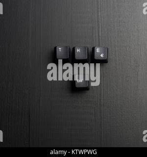 "Ende" mit Computer Tastatur Tasten auf einem hölzernen Hintergrund Stockfoto