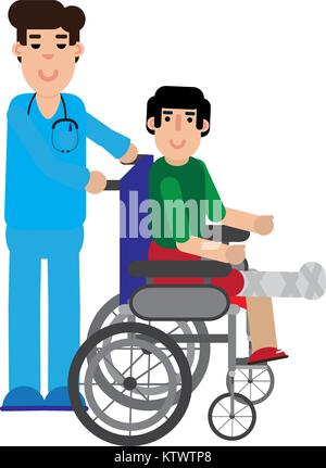 Arzt zu Patient mit Bein in Gips Stock Vektor