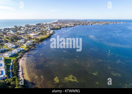 Anna Maria Island Florida, Holmes Beach, Golf von Mexiko, Tampa Bay, Häuser Residenzen, Luftaufnahme von oben, Barriere, FL17121459d Stockfoto