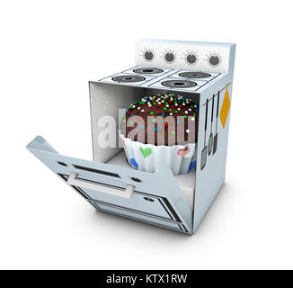 Karton Herd mit Kuchen innen, isoliert auf weißem Hintergrund. 3D-Darstellung. Stockfoto